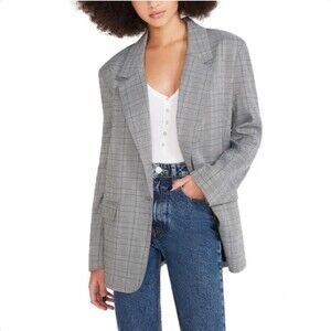 Steve Madden Oversized Grey Plaid Blazer Women's Size L (12) NWT